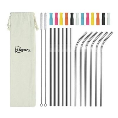 The WellNow Co Shop Longzon Stainless Steel Straw 12 pack with silicone tips